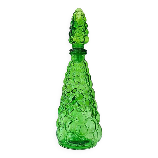 Bouteille/carafe Genie en verre à bulles vert Empoli vintage