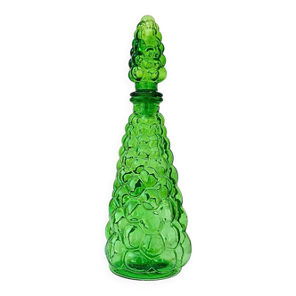 Bouteille/carafe Genie en verre à bulles vert Empoli vintage