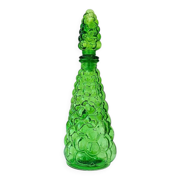 Bouteille/carafe Genie en verre à bulles vert Empoli vintage