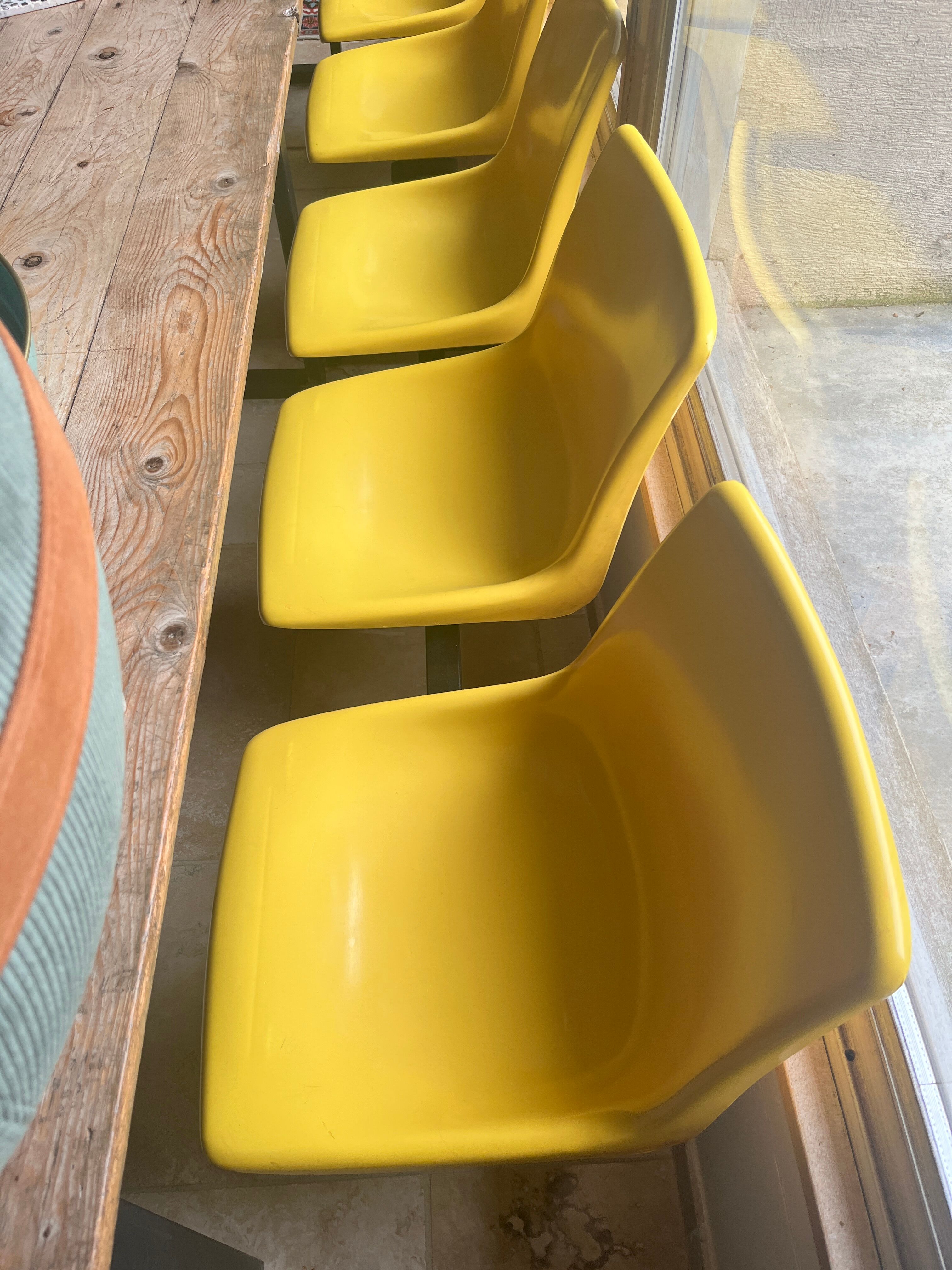 Waiting bench, vintage yellow banquette