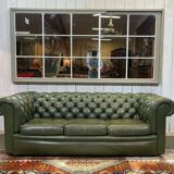 1970s Green Leather 3 Seater Chesterfield Sofa