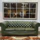 1970s Green Leather 3 Seater Chesterfield Sofa