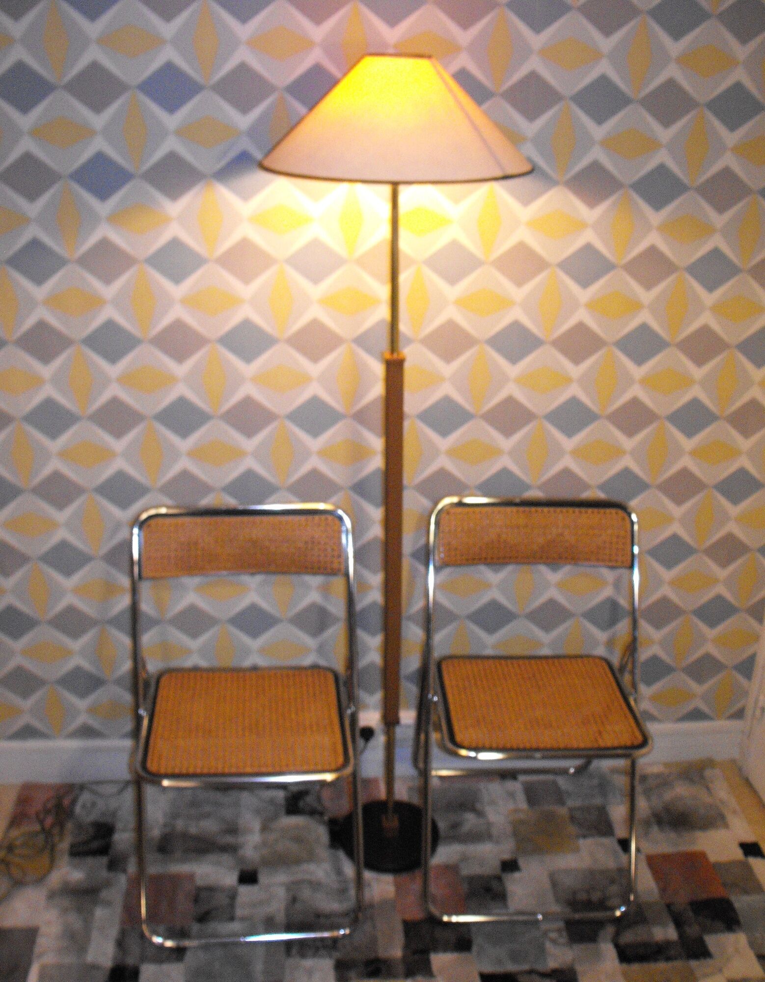 Pair of vintage folding chairs with caning 70
