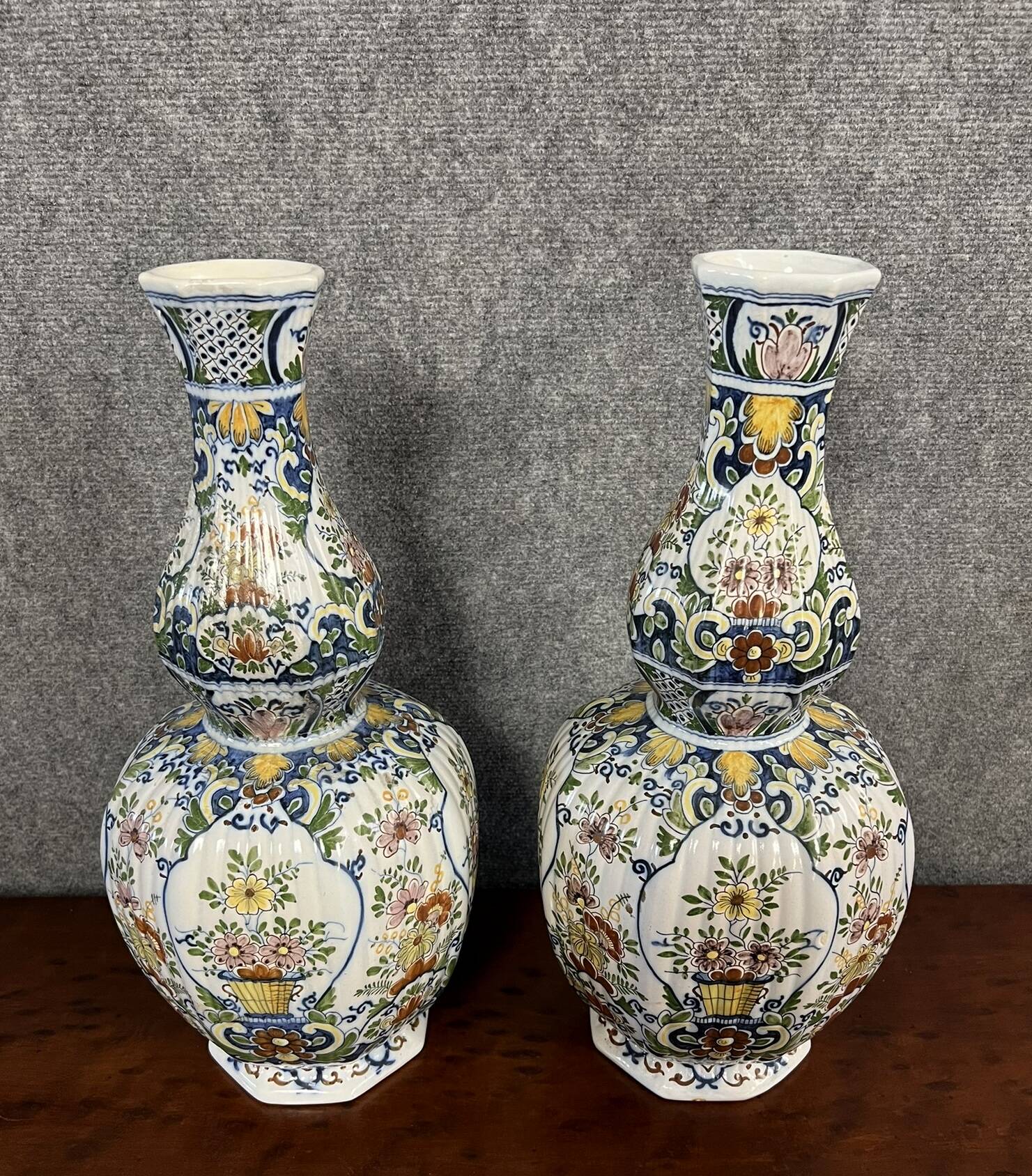 Rouen: pair of flower vases, hand painted around 1880-1900