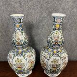 Rouen: pair of flower vases, hand painted around 1880-1900