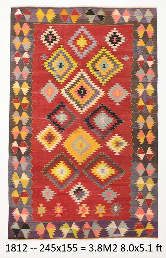5x8 Red & Yellow Handmade Turkish Kilim Rug, 155x245Cm