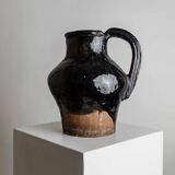 Rustic Terracotta Jug with Black Glaze from Lucca, Italy - 19th Century Country House Decor