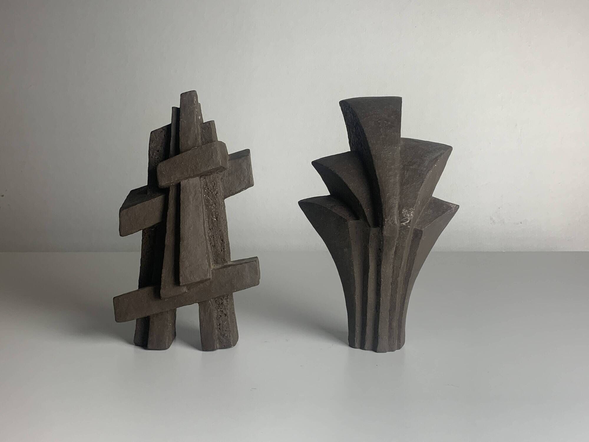Pair of Dutch brutalist cast stone concrete abstract sculptures, ca 1960s
