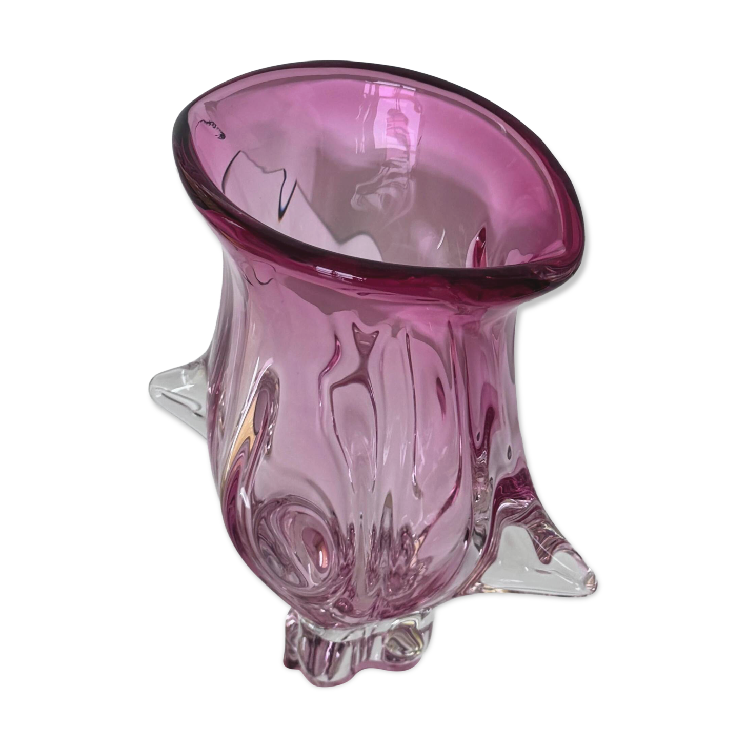 Vase sculptural massif rose, Murano "Sommerso" Artenuove par Pustetto et Zanetti
