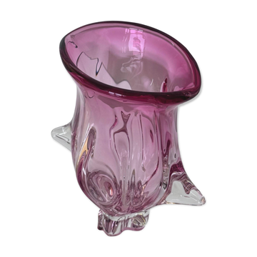 Vase sculptural massif rose, Murano "Sommerso" Artenuove par Pustetto et Zanetti