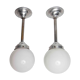 Paire de plafonnier boule 1950 chrome et opaline blanche