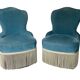 Paire de fauteuils crapaud velours bleu 1970