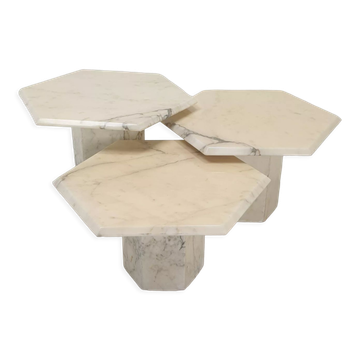 Set of 3 Italian Carrara Marble Side Tables, 1980s