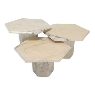 Set of 3 Italian Carrara Marble Side Tables, 1980s