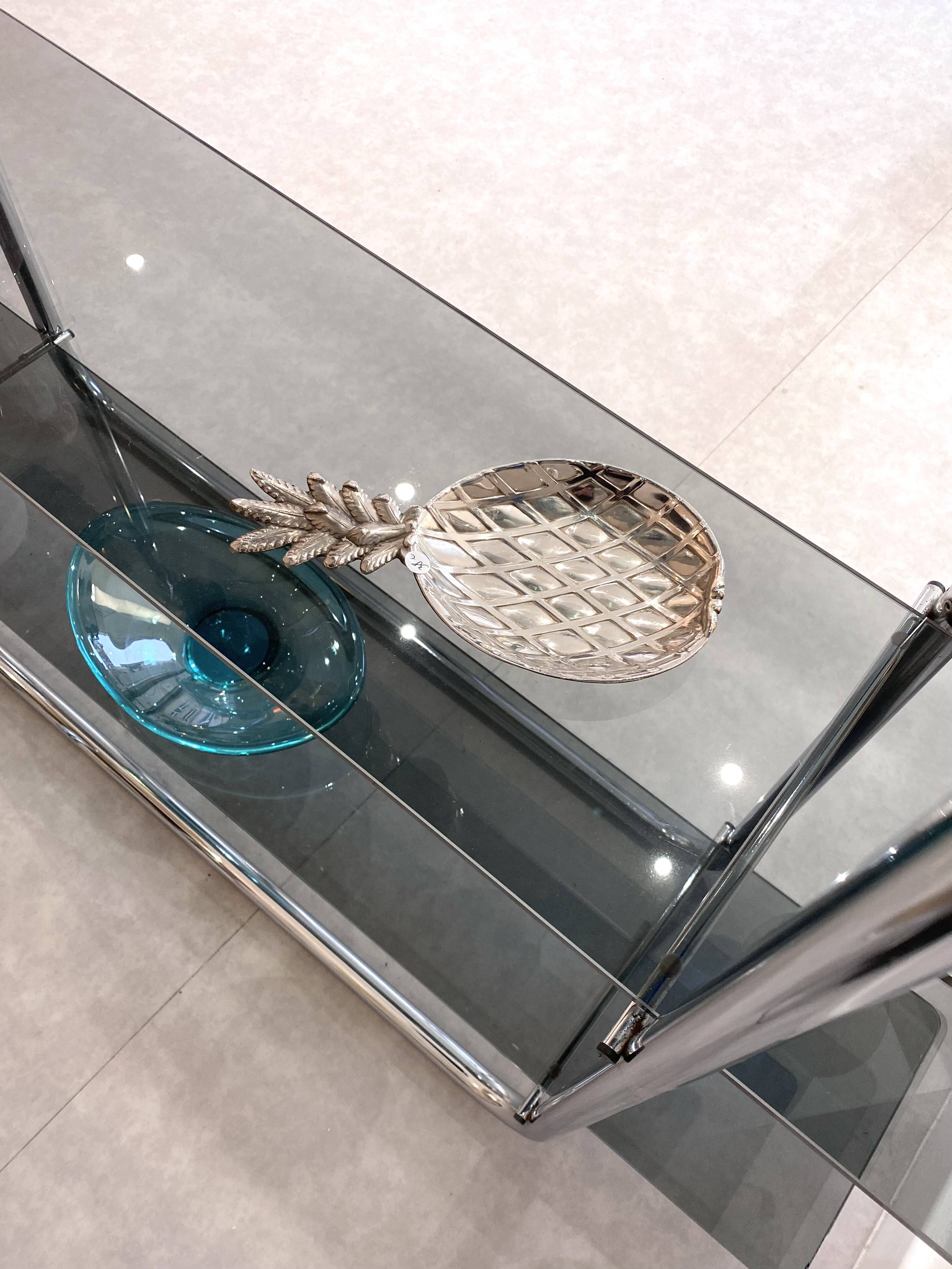 Tubular bookcase & vintage smoked glass 1970