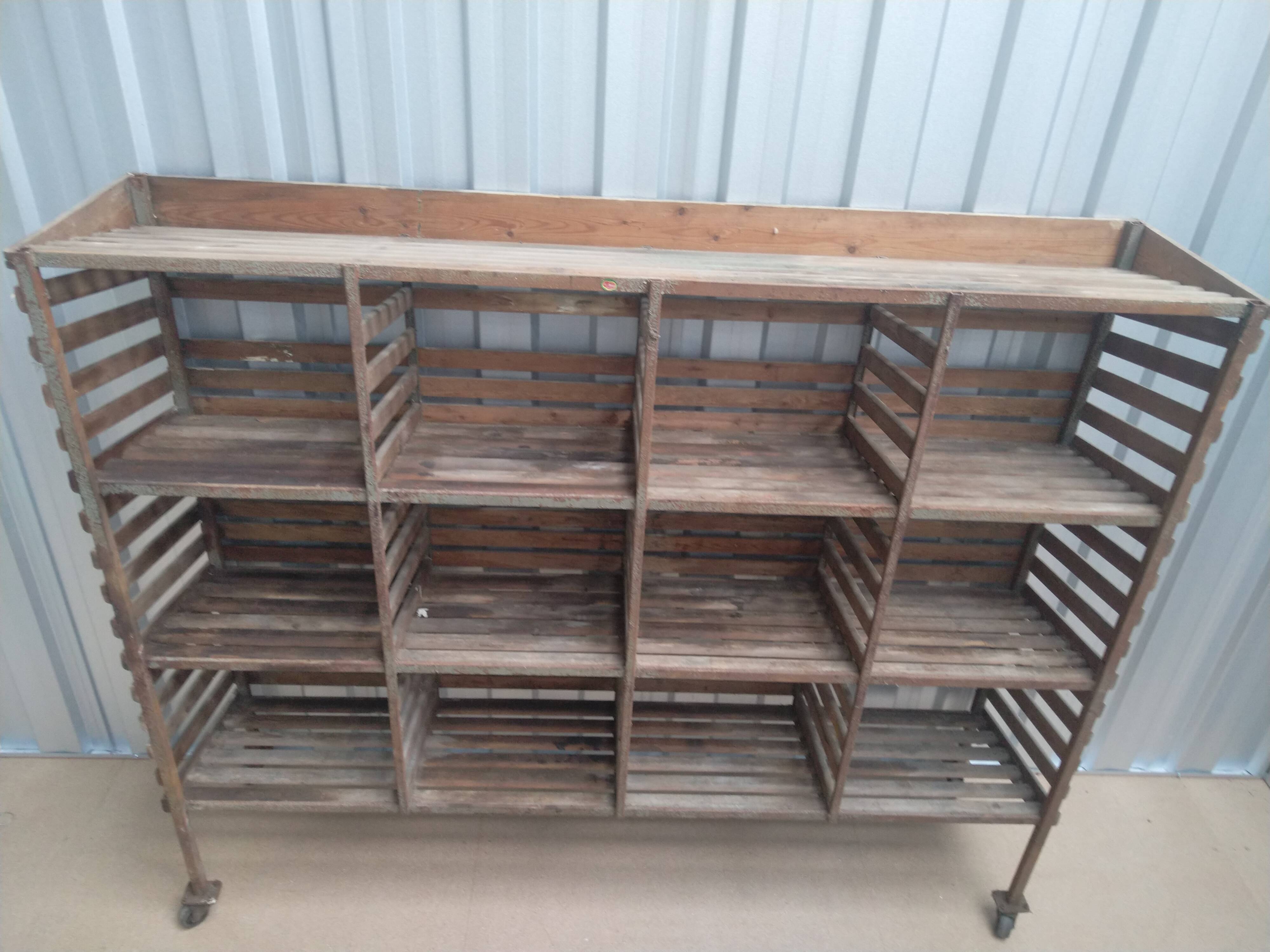 Wooden shelf on wheels
