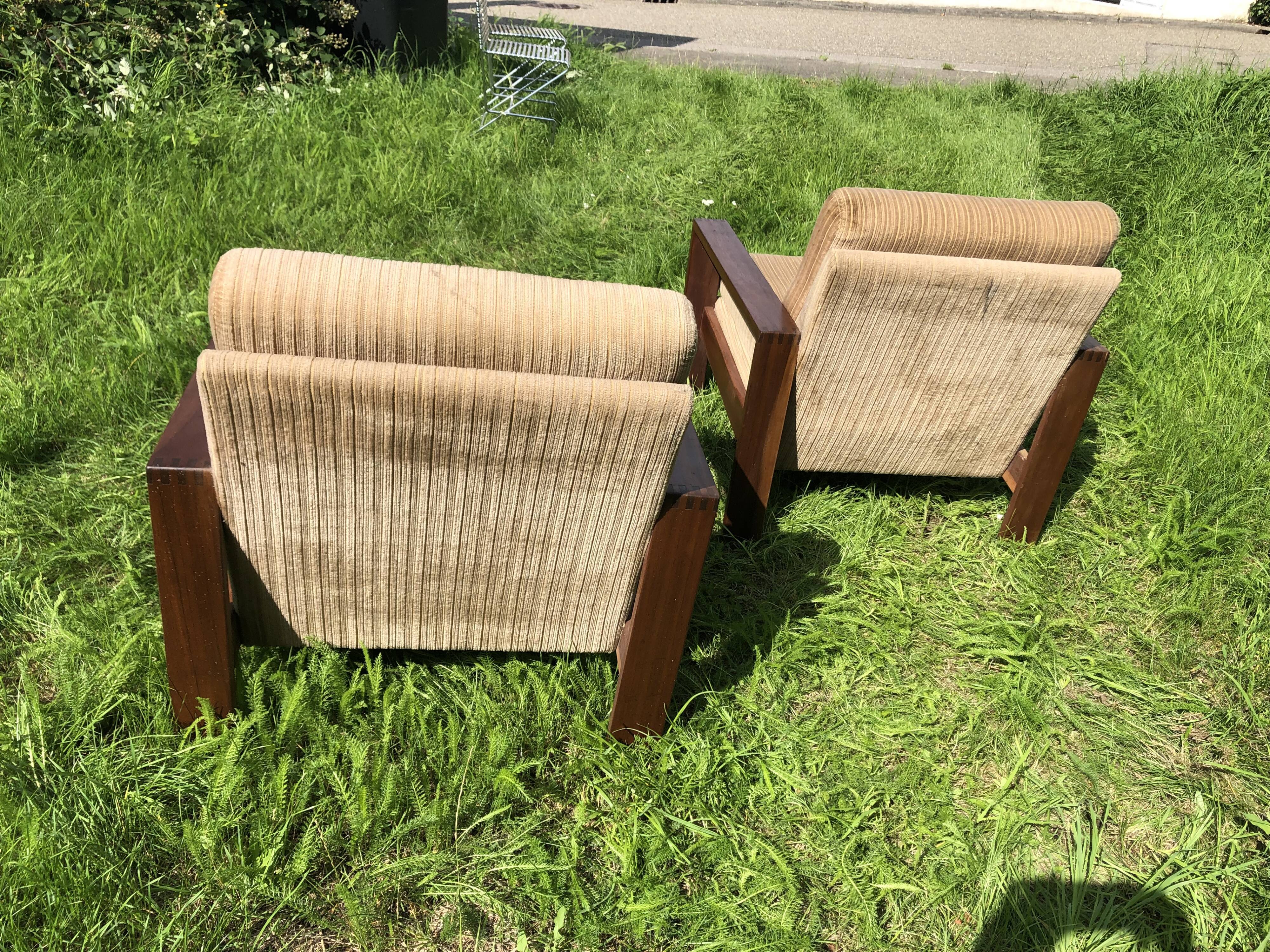 Pair of vintage beige velvet armchairs 60s