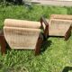 Pair of vintage beige velvet armchairs 60s