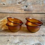 4 amber glass ear bowls