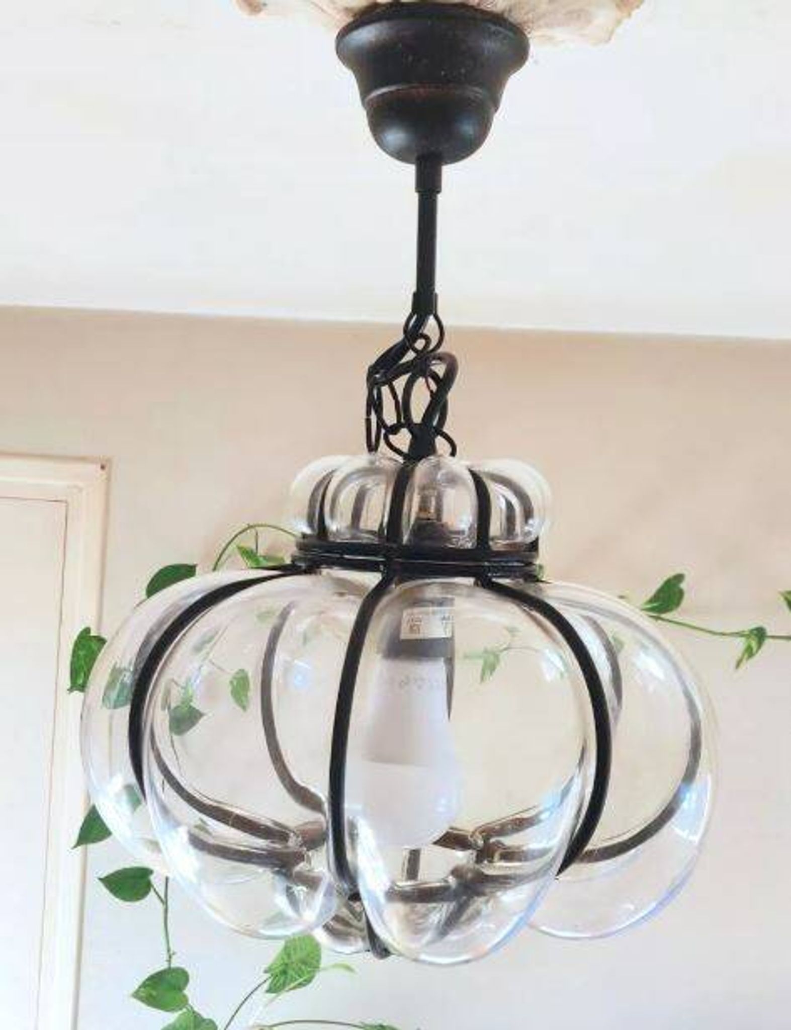 Vintage Venetian cage pendant light in blown Murano glass, 1950/1970
