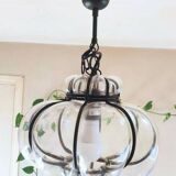 Vintage Venetian cage pendant light in blown Murano glass, 1950/1970
