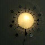 "Sun" wall lamp in chrome metal and frosted glass 80s 90s