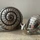 Duo vintage snail jewelry boxes in silver metal