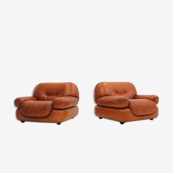 Fauteuils en cuir cognac Sapporo par Girgi années 1970