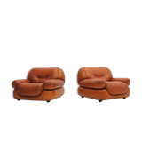 Sapporo cognac leather armchairs by Girgi 1970s