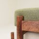 Set two footrest in vintage style, boucle upholstery, wooden pouffe