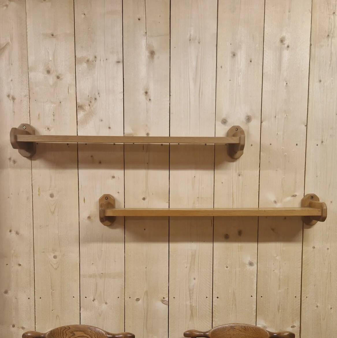 Pair of vintage shelves in solid light oak, Guillerme et Chambron