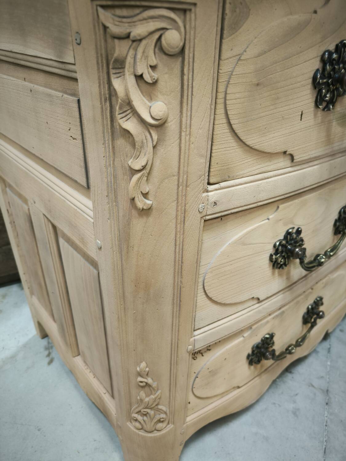 Louis XIV style natural solid cherry wood chest of drawers