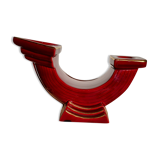 Double ceramic candle holder burgundy gilded