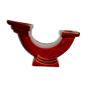 Bougeoir double céramique bordeaux doré