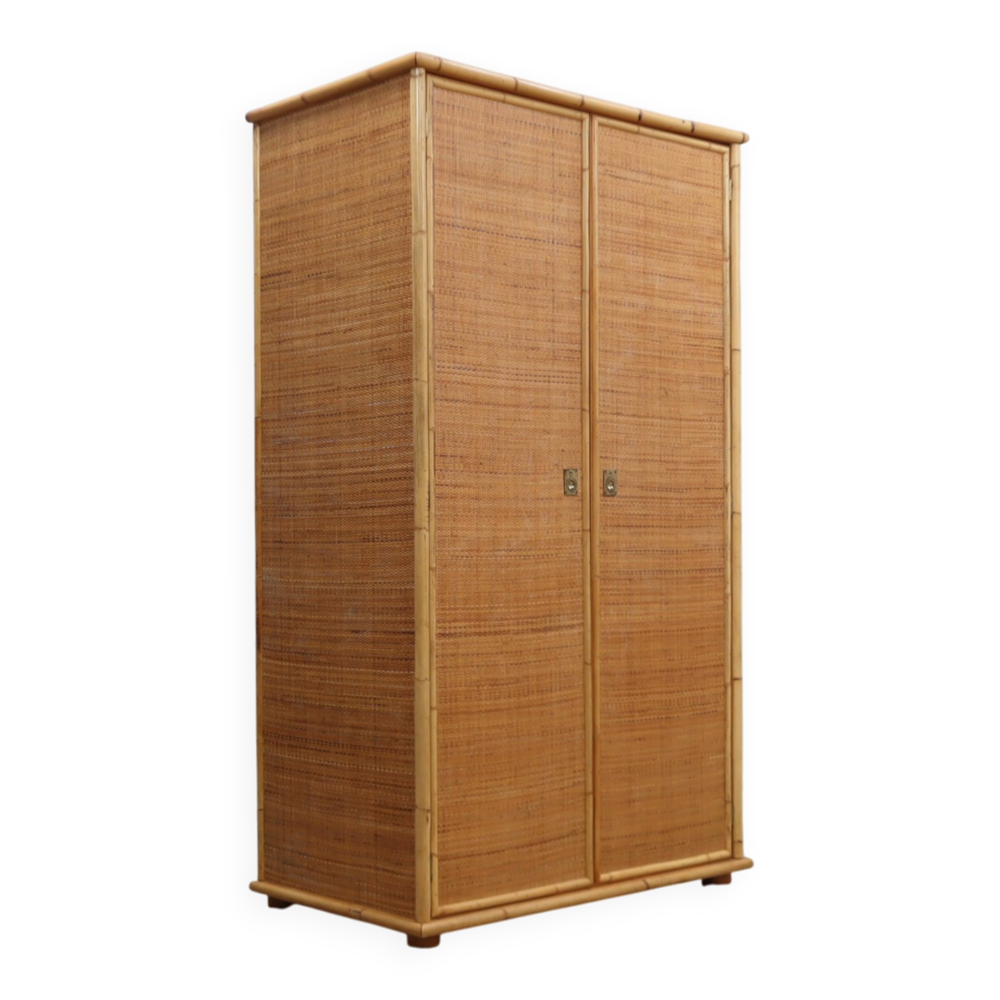 Vintage Dal Vera bamboo & rattan freestanding wardrobe 1970s