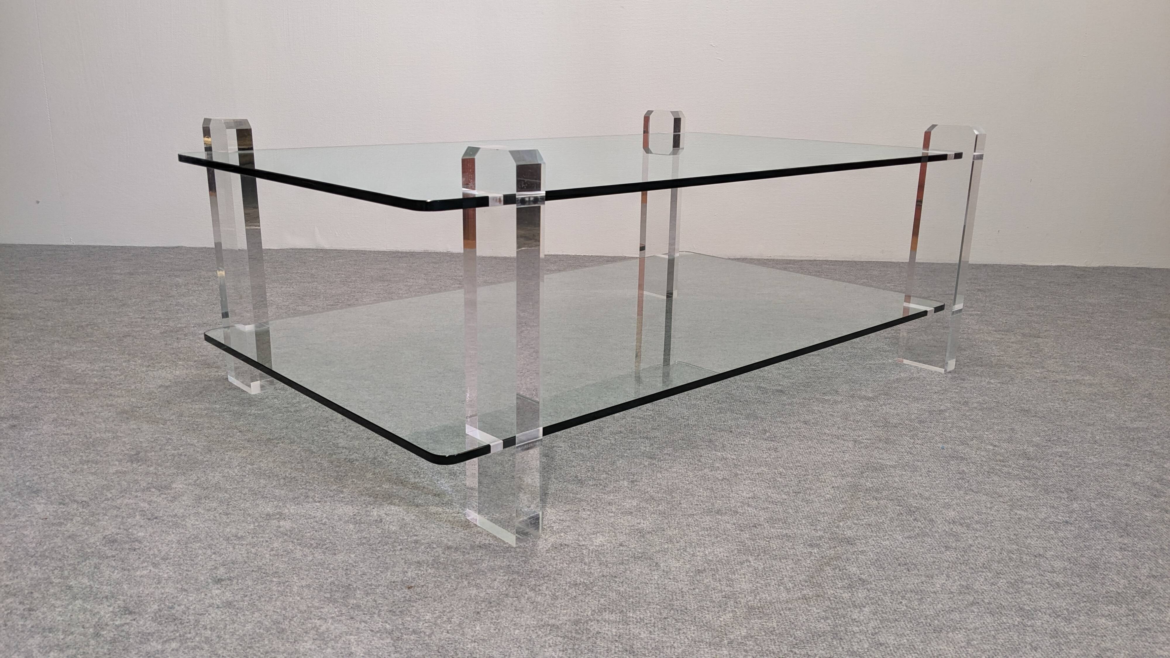 Glass and Lucite coffee table by Karl Springer, USA circa 1980