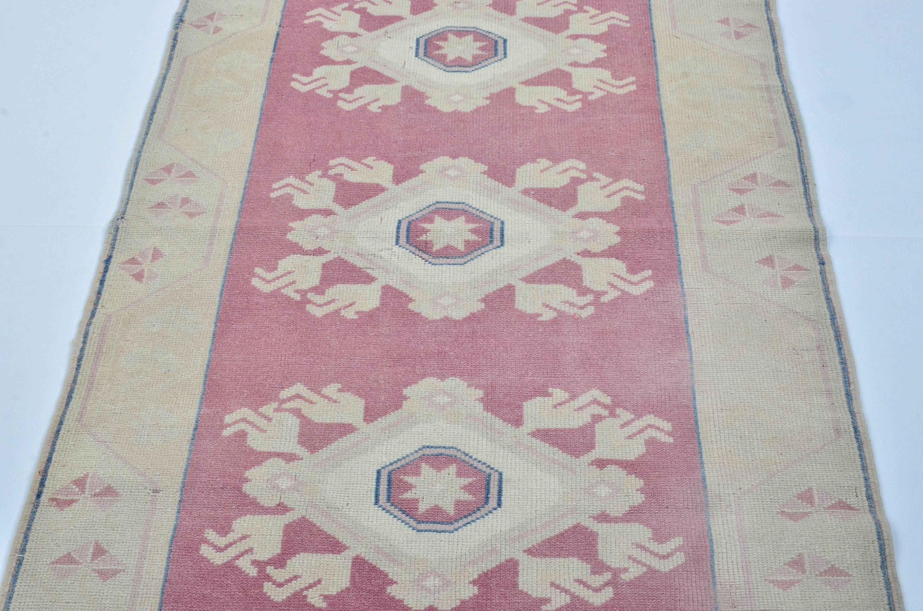 Tapis de couloir Oushak floral vintage noué à la main sku 3349