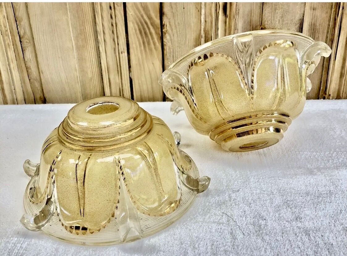 Wall lamp double fires copper metal art deco glassware ezan opalescent gilded