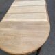 Large stripped solid oak dining table in Louis XVI style with 3 extensions.
