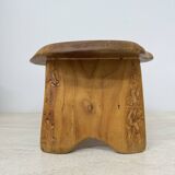 Brutalist solid wood side table /stool , 1970s