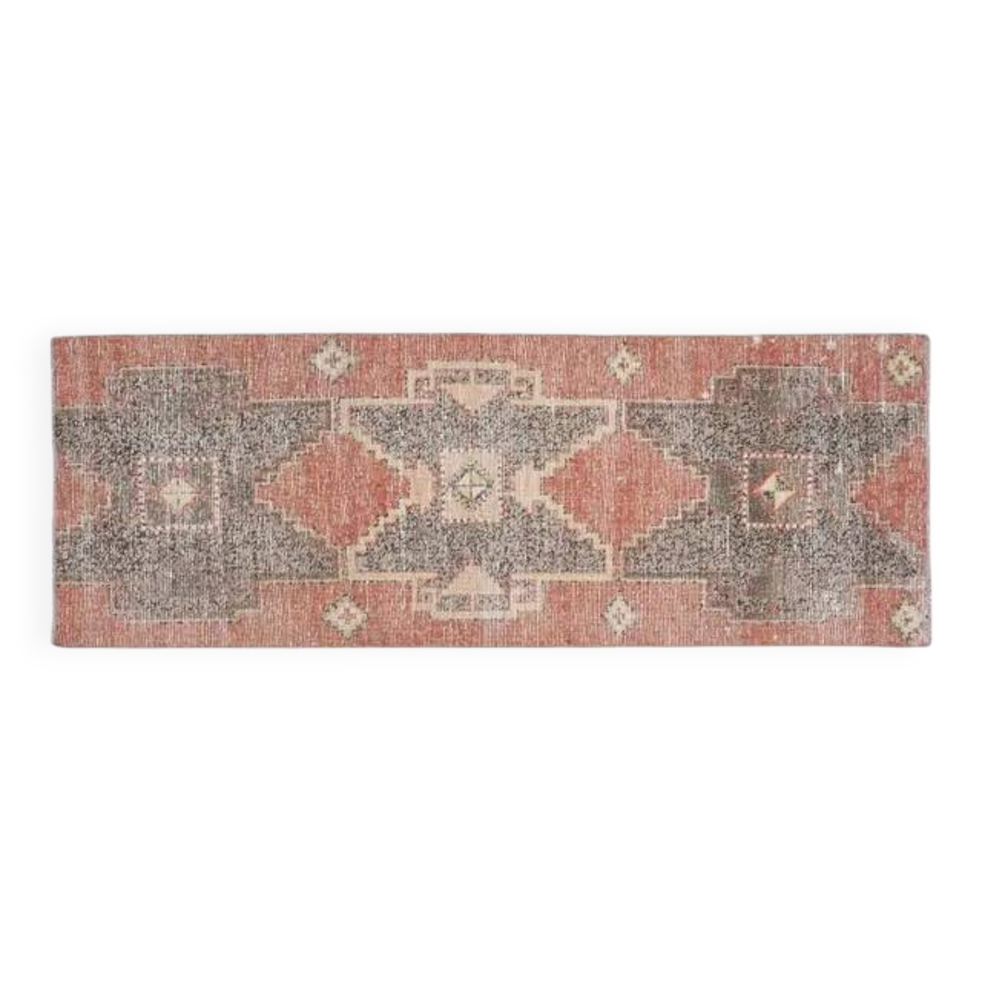 Orange Brown Turkish Vintage Handmade Oushak Wool Runner Rug 87x237
