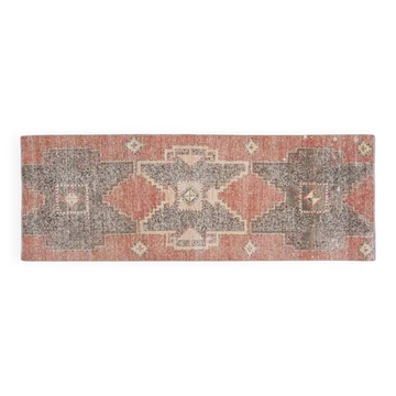 Tapis couloir en laine Oushak vintage fait à la main orange brun 87x237