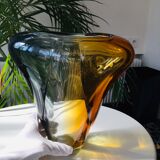 Mid-century blown crystal tricolour vase by Per Lütken