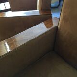 Pair of modernist Art Deco armchairs in alcantara and walnut, 1930