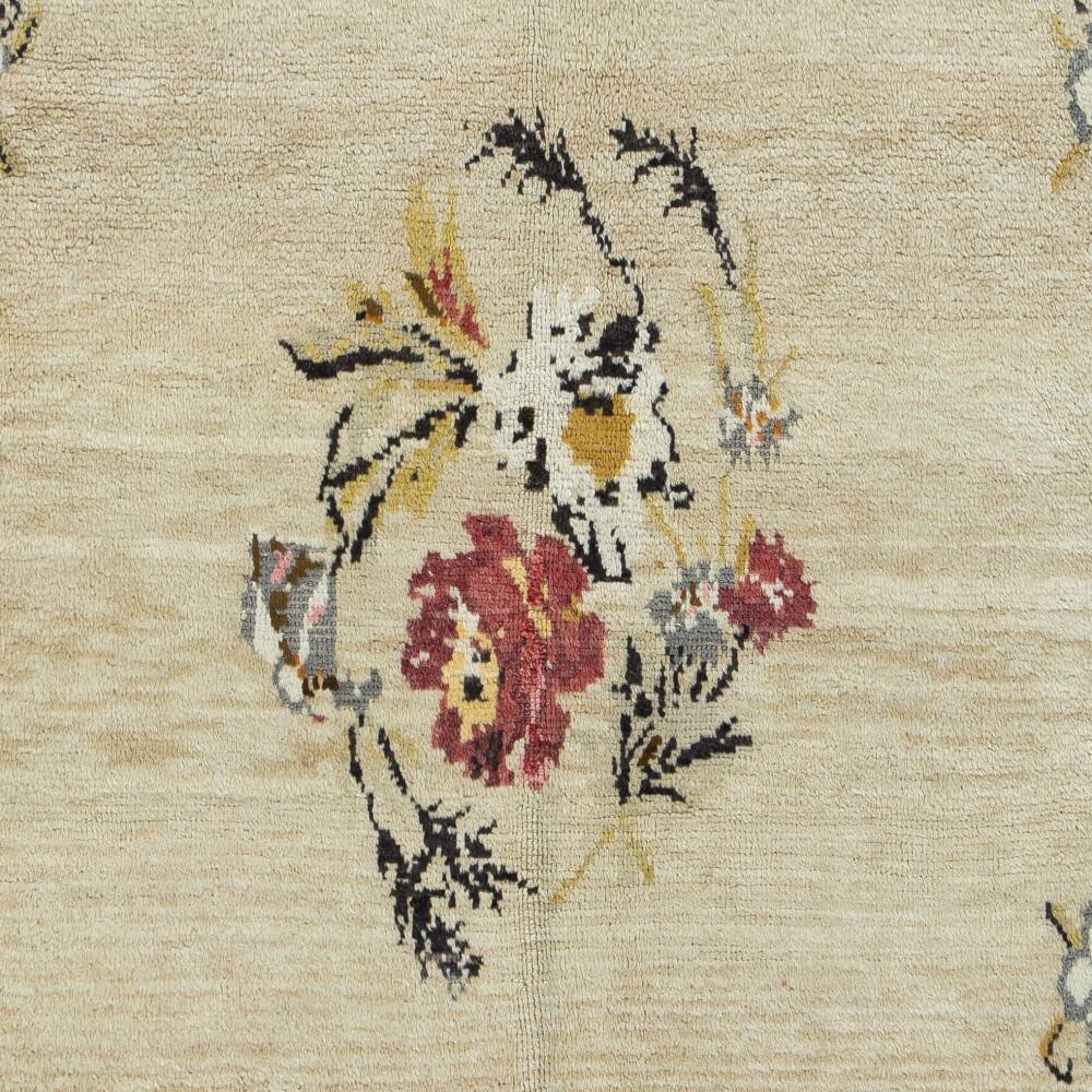 Vintage Hand-Knotted Turkish Tulu Rug with Floral Design in Cream, Gray and Red