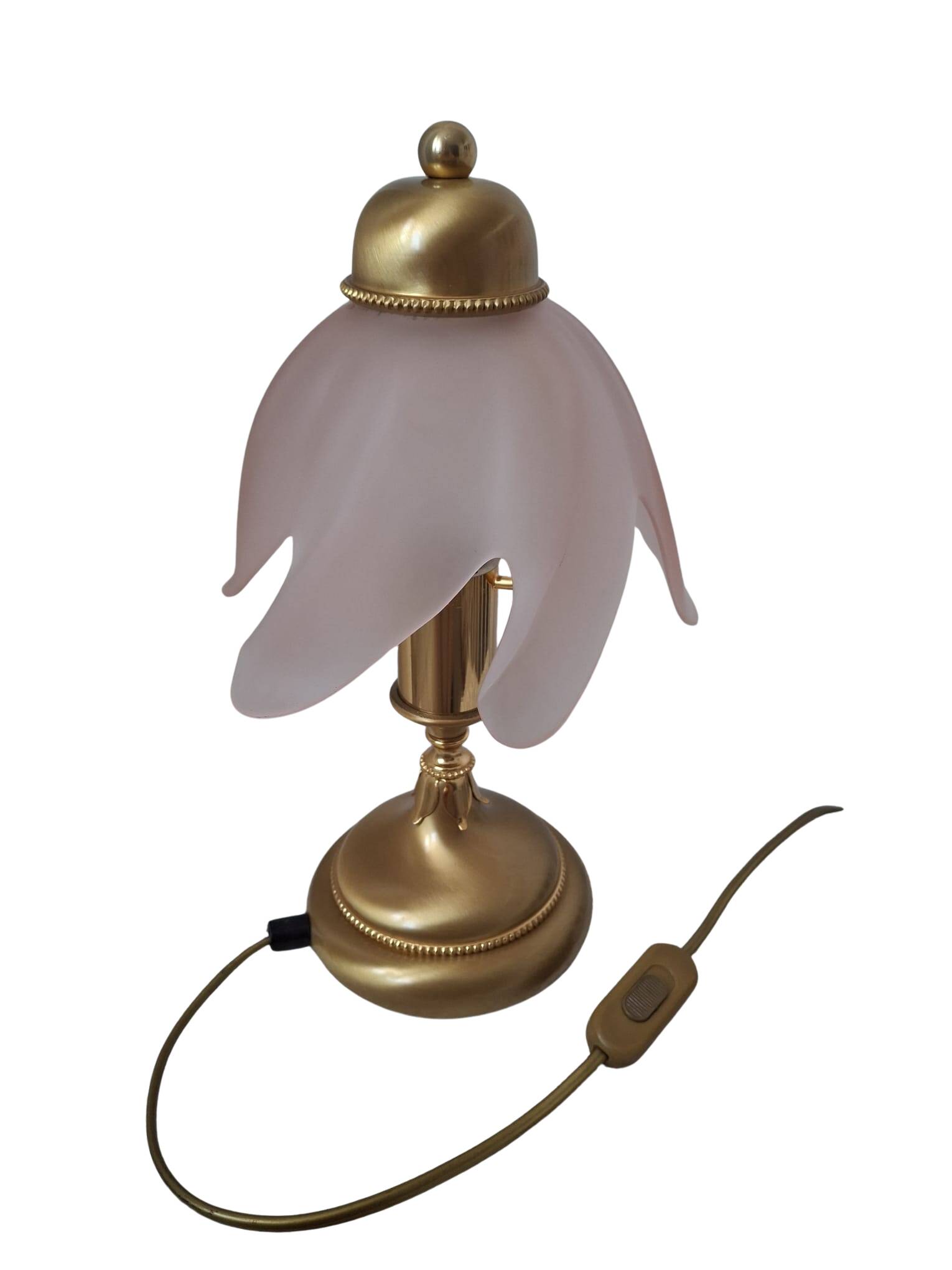 F. Fabbian Italy Pink Frosted Glass Petal Table Lamp, Murano Style, 1980s