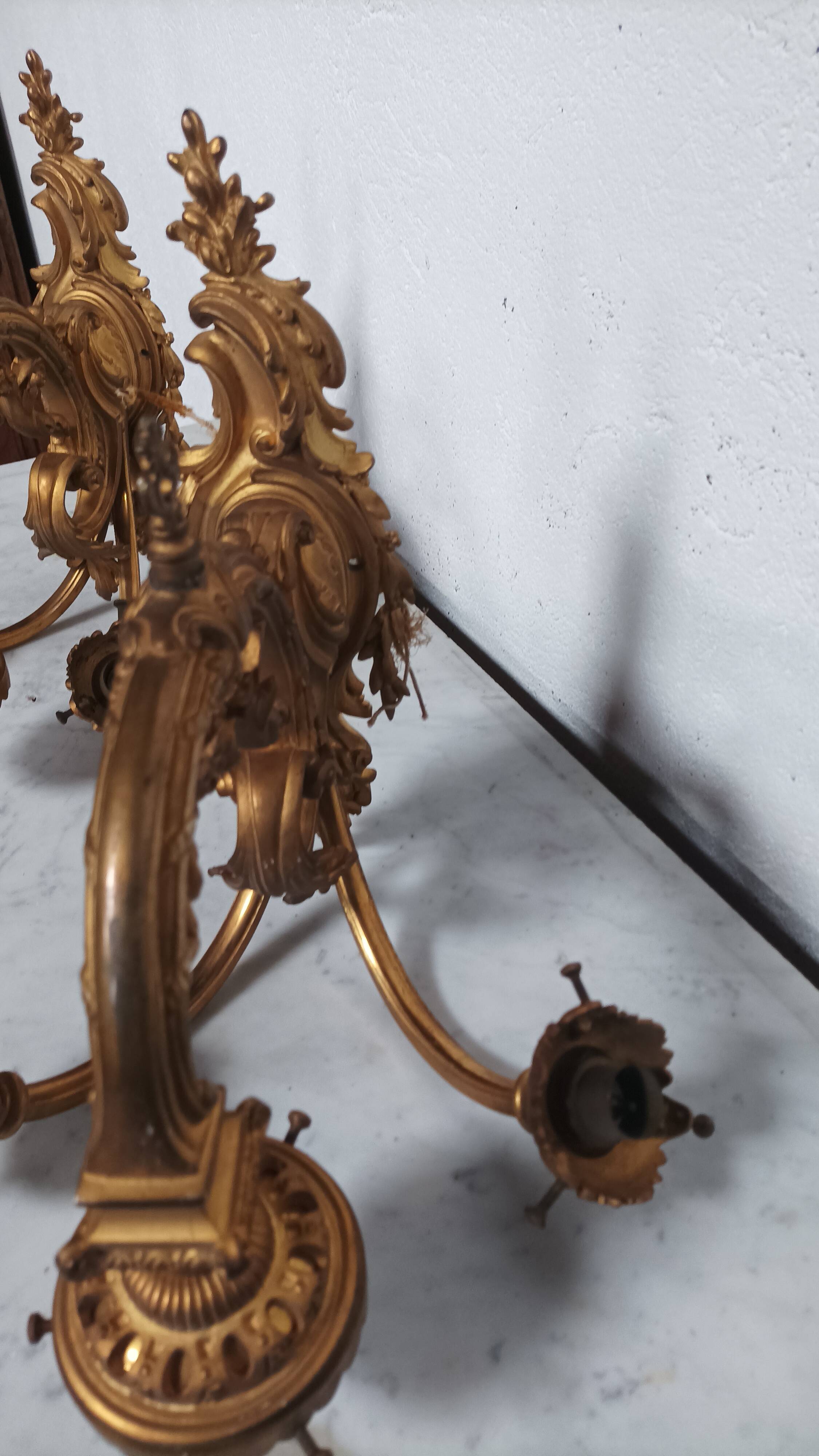 Pair of large Napoleon III bronze wall lights