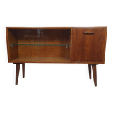 Renovated oak display cabinet with a bar on slanted legs