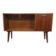 Renovated oak display cabinet with a bar on slanted legs