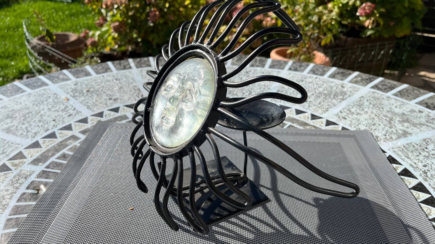 Vintage size iron and glass candle holder